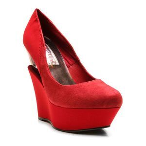 Two Lips Red Suede Platform Wedge Heels